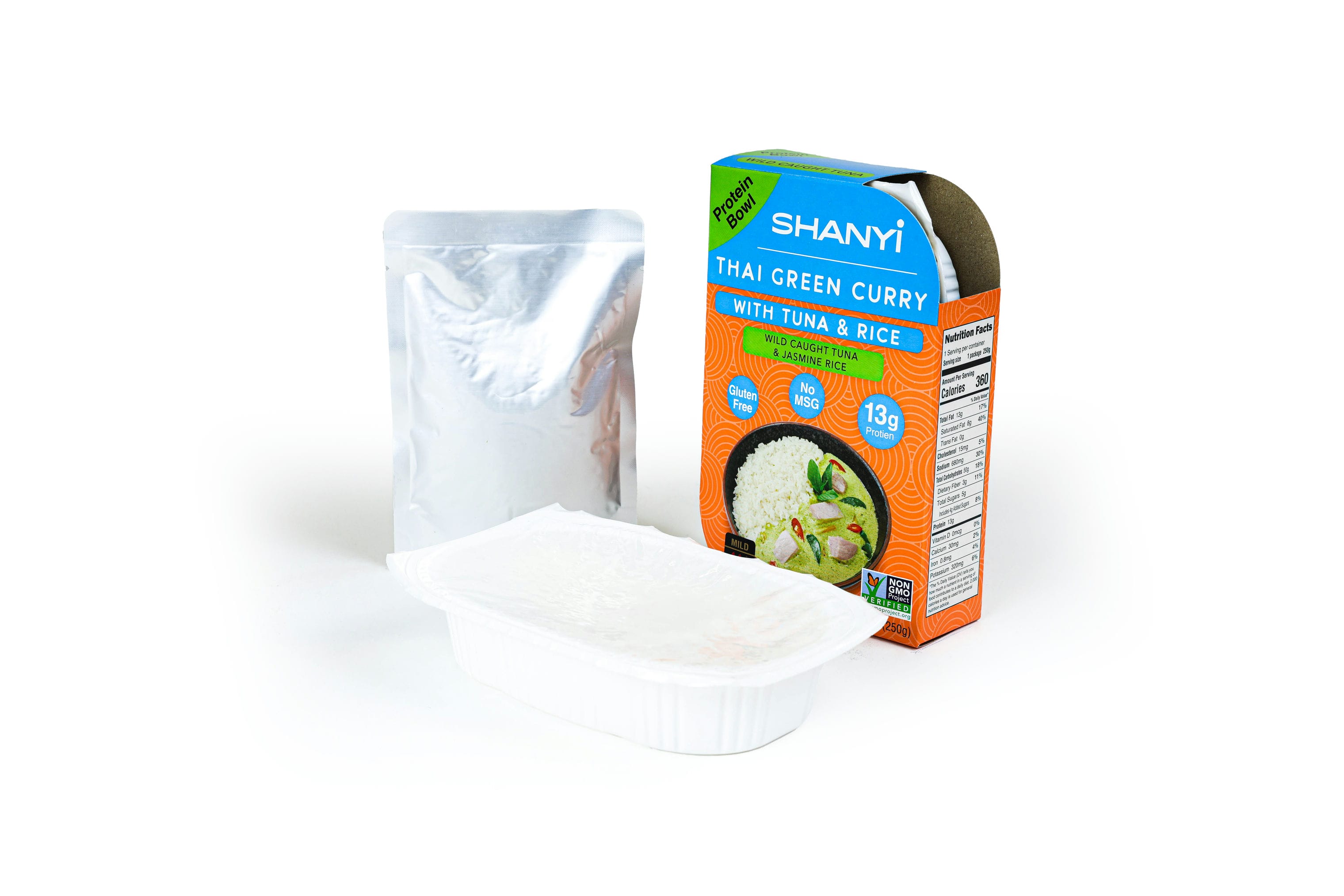 ShanYi Instant Microwave Meals Ready to Eat, 250g/8.8oz, Thai Green Curry with Tuna and Jasmine Rice, Case of 6