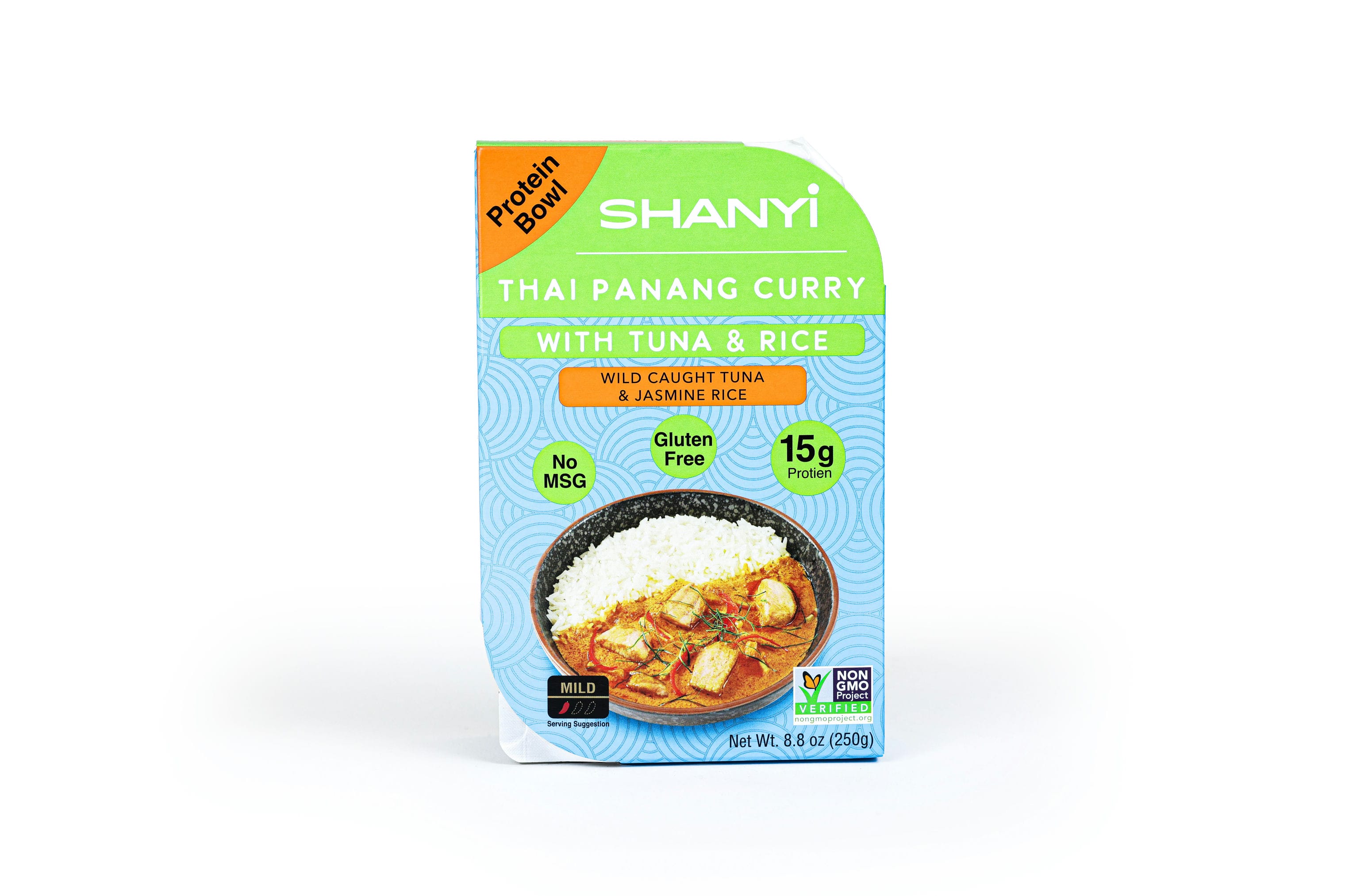 ShanYi Instant Microwave Meals Ready to Eat, 250g/8.8oz, Thai Panang Curry with Tuna and Jasmine Rice, Case of 6
